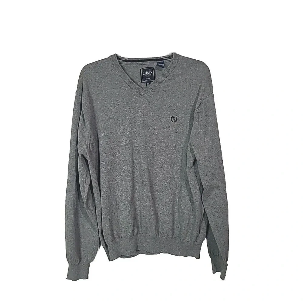 Chaps Gray Classic Fit Cashmere Blend V-Neck Knit Pullover Sweater Men's Size XL